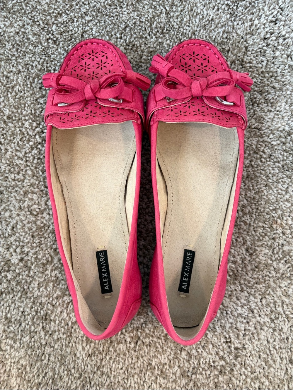 Alex Marie Hot Pink Bow Perforated Loafers